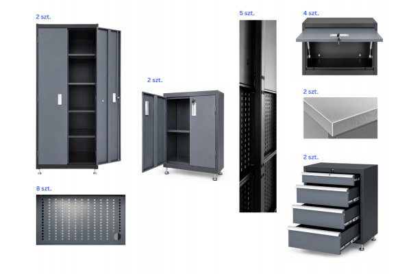 Zestaw mebli warsztatowych BOXA III 400 cm – garaż, warsztat, serwis | grafit